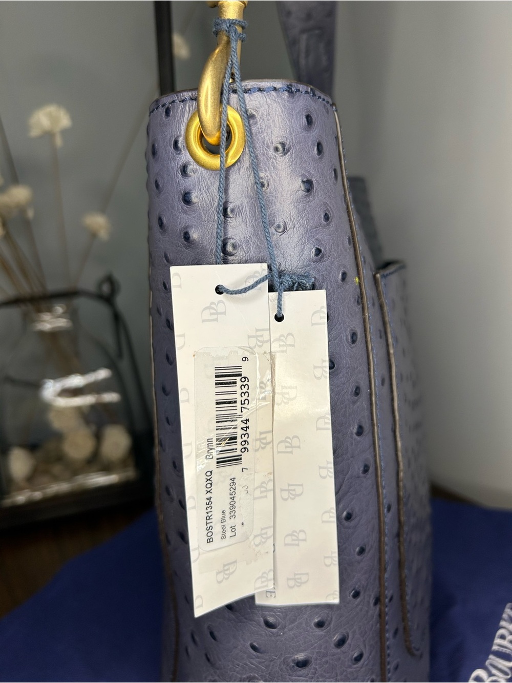 Dooney & Bourke NWT Blue Ostrich-Embossed Leather Brynn Bag Buckle Accent - Picture 8 of 14